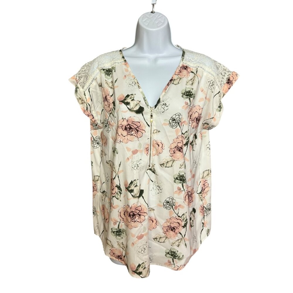 Kismet Womens Blouse Size M Soft Floral Lace Watercolor Feminine Garden Girl